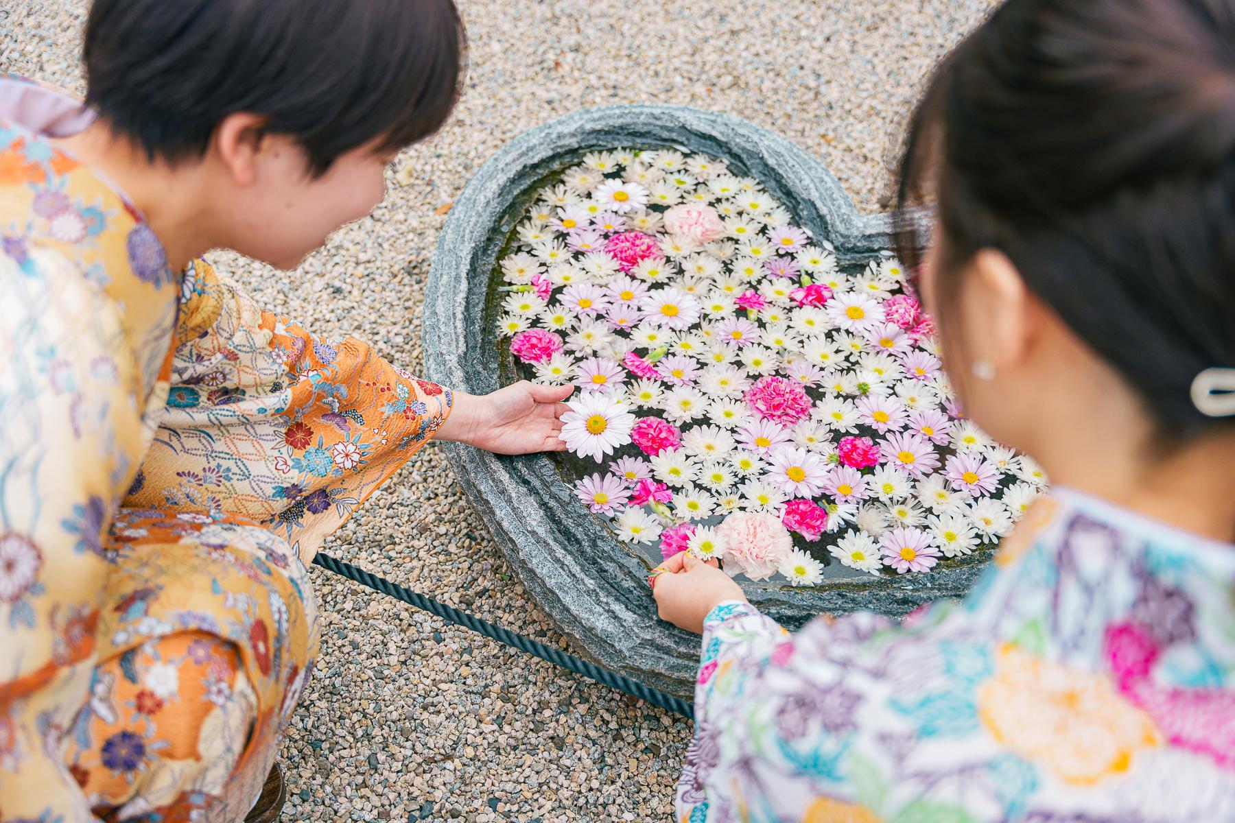 境内に美しく咲く花手水-1