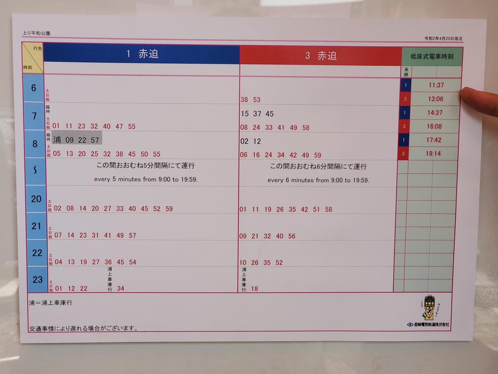 電停に掲示されている時刻表-3